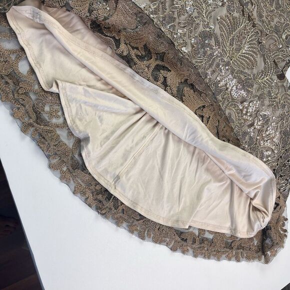 BHLDN Tadashi Shoji Odette Dress 8 Champagne Lace Sequin Gown Embroidered Formal - Picture 5 of 16